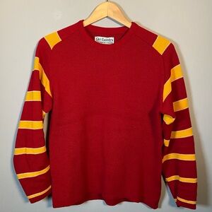 Vintage Ski Country Wool Sweater Red Yellow Striped Alpine Small